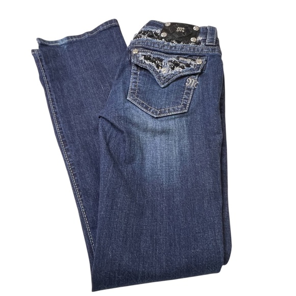 Miss Me Boot Cut Whisker Wash Jewel Sequin Jeans - Picture 2 of 15